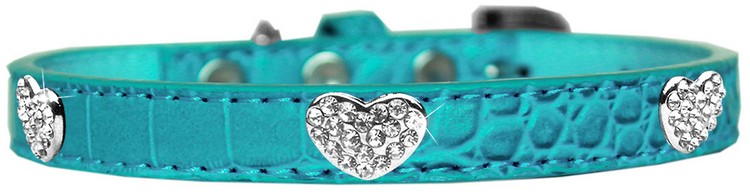 Croc Crystal Heart Dog Collar Turquoise Size 16